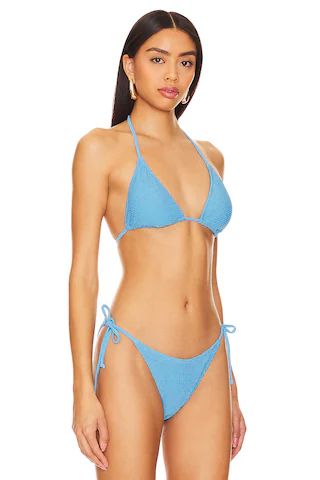 MILLY Cabana Lori Textured Bikini Top in Blue from Revolve.com | Revolve Clothing (Global)