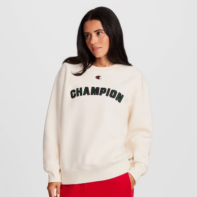Champion Women's Fleece Sweatshirt - Cream Plaid XS | Target