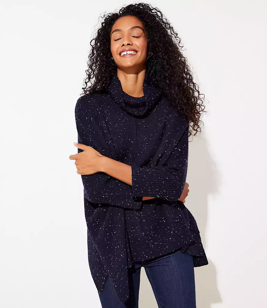 Flecked Turtleneck Poncho Sweater | LOFT | LOFT