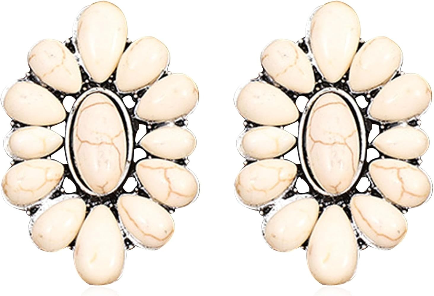 Bohemian Vintage Turquoise Oval Flower Stud Earrings Geometric Ethnic Teardrop Earrings Western C... | Amazon (US)