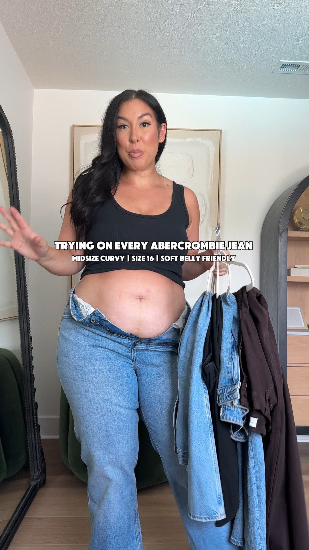 Trying on every Abercrombie jean as a Midsize, size 16, 6 month postpartum girlie.

#LTKMidsize #LTKootd #LTKmomlife