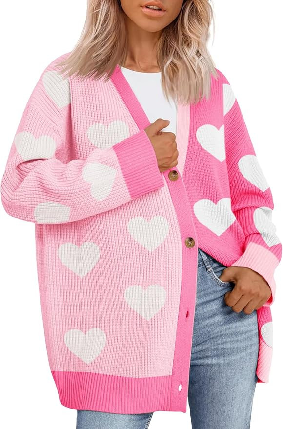 Saodimallsu Womens Heart Cardigan Sweaters Valentines Oversized Winter Color Block Button Up Cute... | Amazon (US)