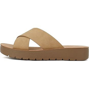 Soda LUCY ~ Women Open Toe Flatform Platform Crisscross Band Upper Fashion Slide Sandals | Amazon (US)