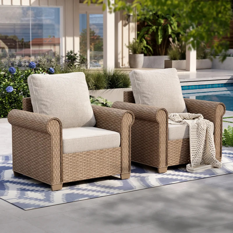 Outdoor Patio Rattan Armchair (Set Of 2) | Wayfair North America