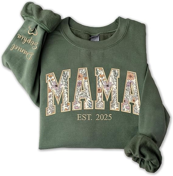 UrbanNEST Personalized Floral Embroidered Applique Mama Sweatshirt For Women, Custom Mama Gifts f... | Amazon (US)