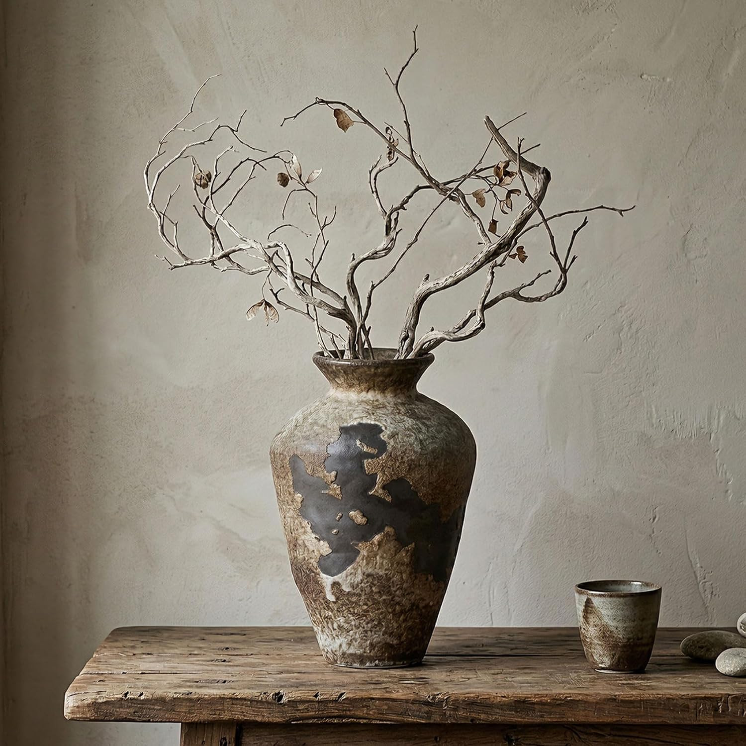 Wabi Sabi Decor Rusty Vintage Vase - 8.7" Tall Rustic Farmhouse Wabi Sabi Vase for Centerpiece, Pottery Stone Flower Vases for Home Decor, Table, Living Room, Bedroom, Bathroom, Kitchen (Rusty Stone) | Amazon (US)