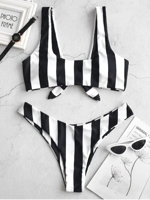 ZAFUL Knot Striped Bikini Set - Black L | ZAFUL (Global)