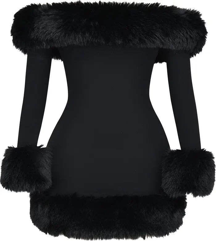 Keilani Long Sleeve Minidress with Faux Fur Trim | Nordstrom