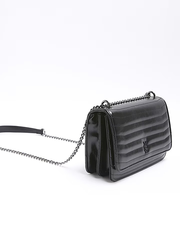 Black Quilted RI Chain Strap Shoulder Bag | River Island UK & IE