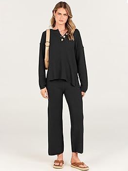 Amazon.com: ANRABESS Women 2 Piece Outfits Sweater Set 2023 Fall Oversized Tops Pants Loungewear ... | Amazon (US)