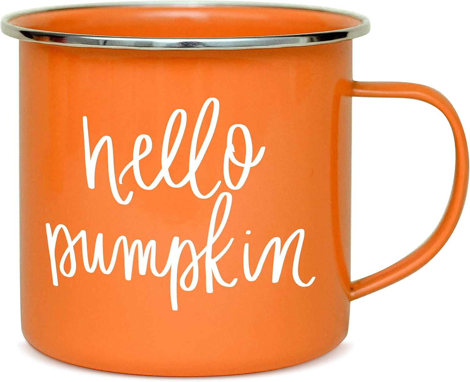 Sweet Water Decor Hello Pumpkin Coffee Mugs | 18oz Galvanized Steel Campfire Style Coffee Cup | A... | Amazon (US)