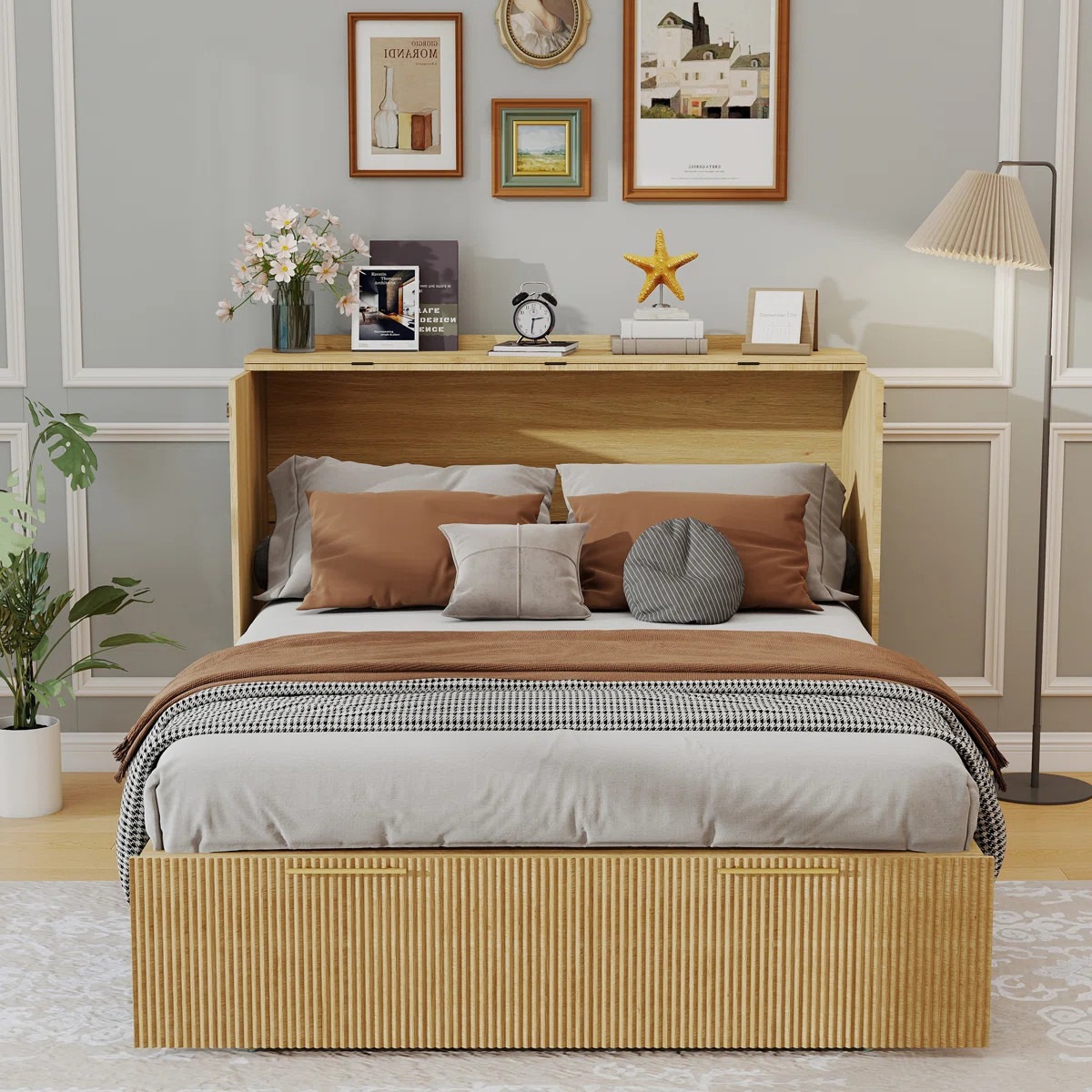 Full Size Murphy Chest Bed with Drawer and Charging Station,  Wood Space-Saving Hidden Folding Be... | Wayfair North America