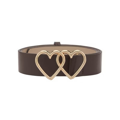 INSPIRE CHIC Women's Double Heart Buckle Fashion Casual Decorative Belts Coffee 107cm/42.13'' | Target