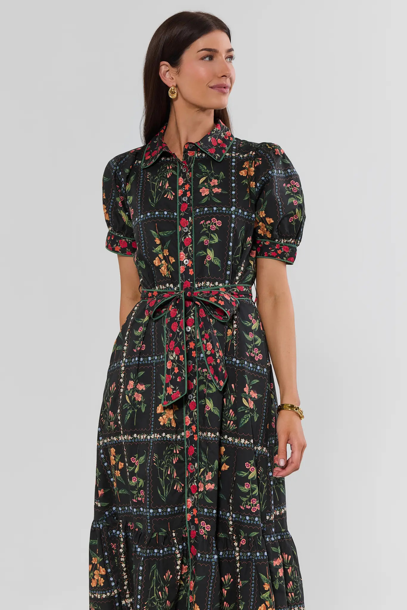 Adele Black Floral Print Midi Dress | Avara