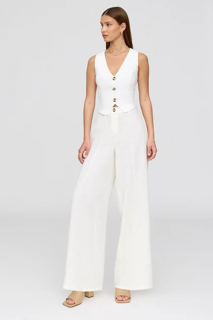 ATHENS LINEN BLEND TAILORED WIDE LEG TROUSERS - COCONUT MILK | TALA (UK)
