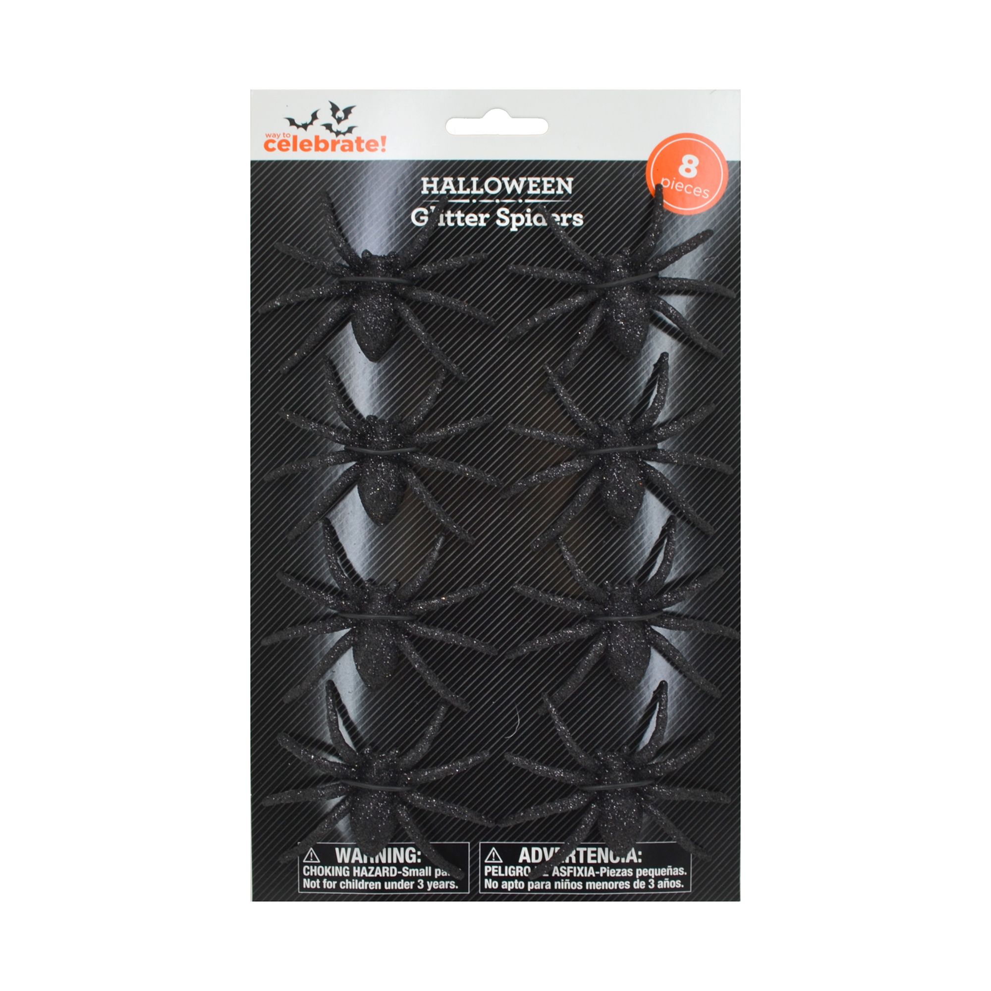 Way To Celebrate Halloween Glitter Spiders, Black, 8 Count | Walmart (US)