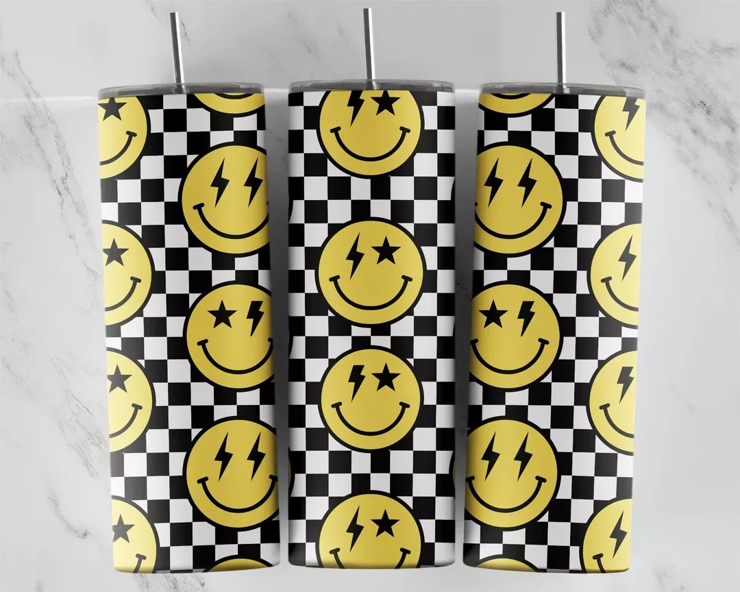 Smiley Face Trendy Aesthetic Tumbler With Straw Retro Smiley