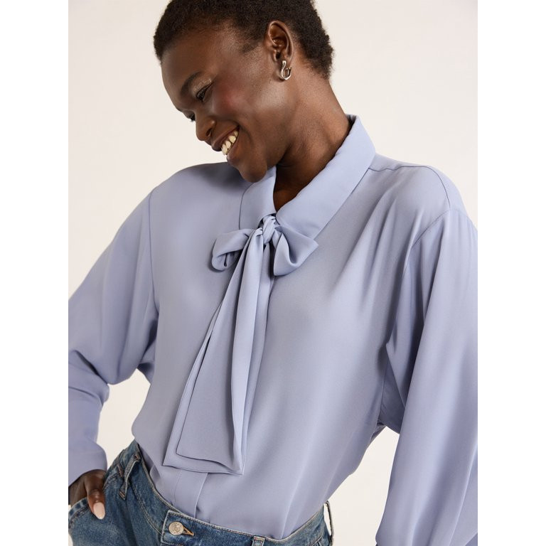 Scoop Women's Tie Neck Shirt with Long Sleeves, Sizes XS-XXL | Walmart (US)