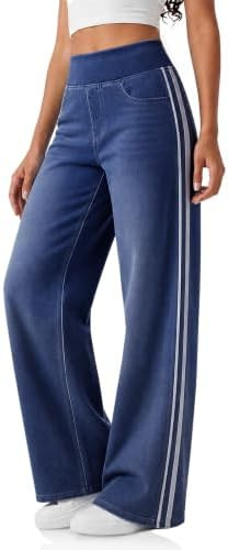 Cicy Bell Womens Pull On Jeans Wide Leg Stretchy Side Striped Denim Pants | Boyfriend Style, Side... | Amazon (US)
