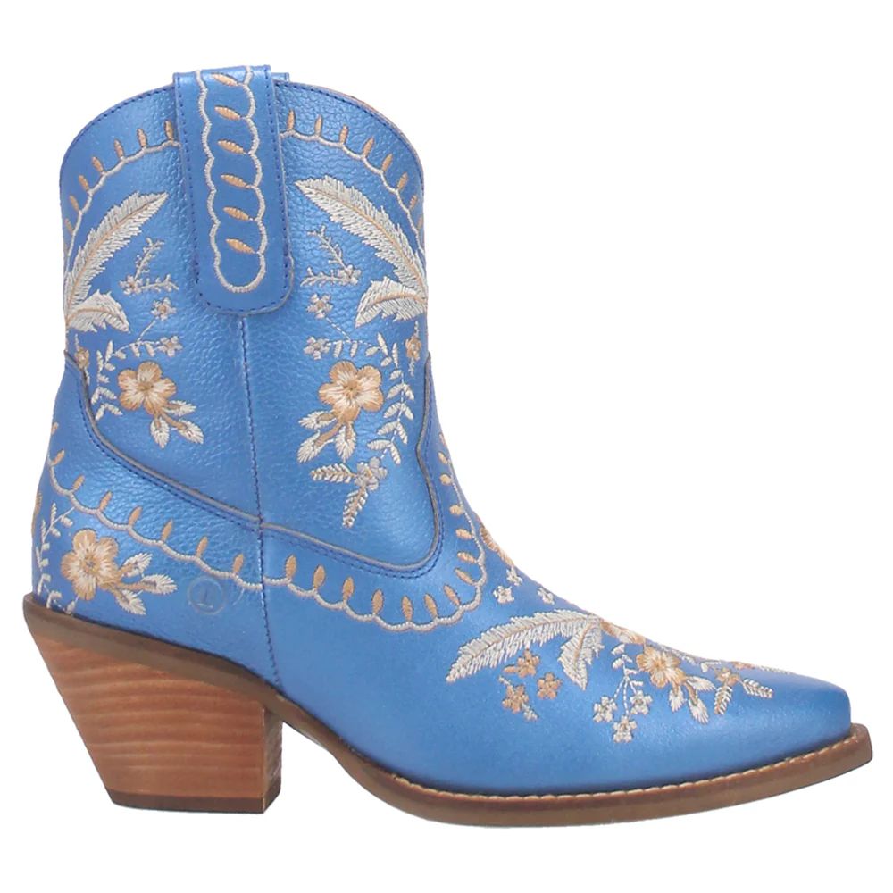 Shop Blue Womens Dingo Primrose Embroidered Floral Snip Toe Cowboy Booties | Shoebacca