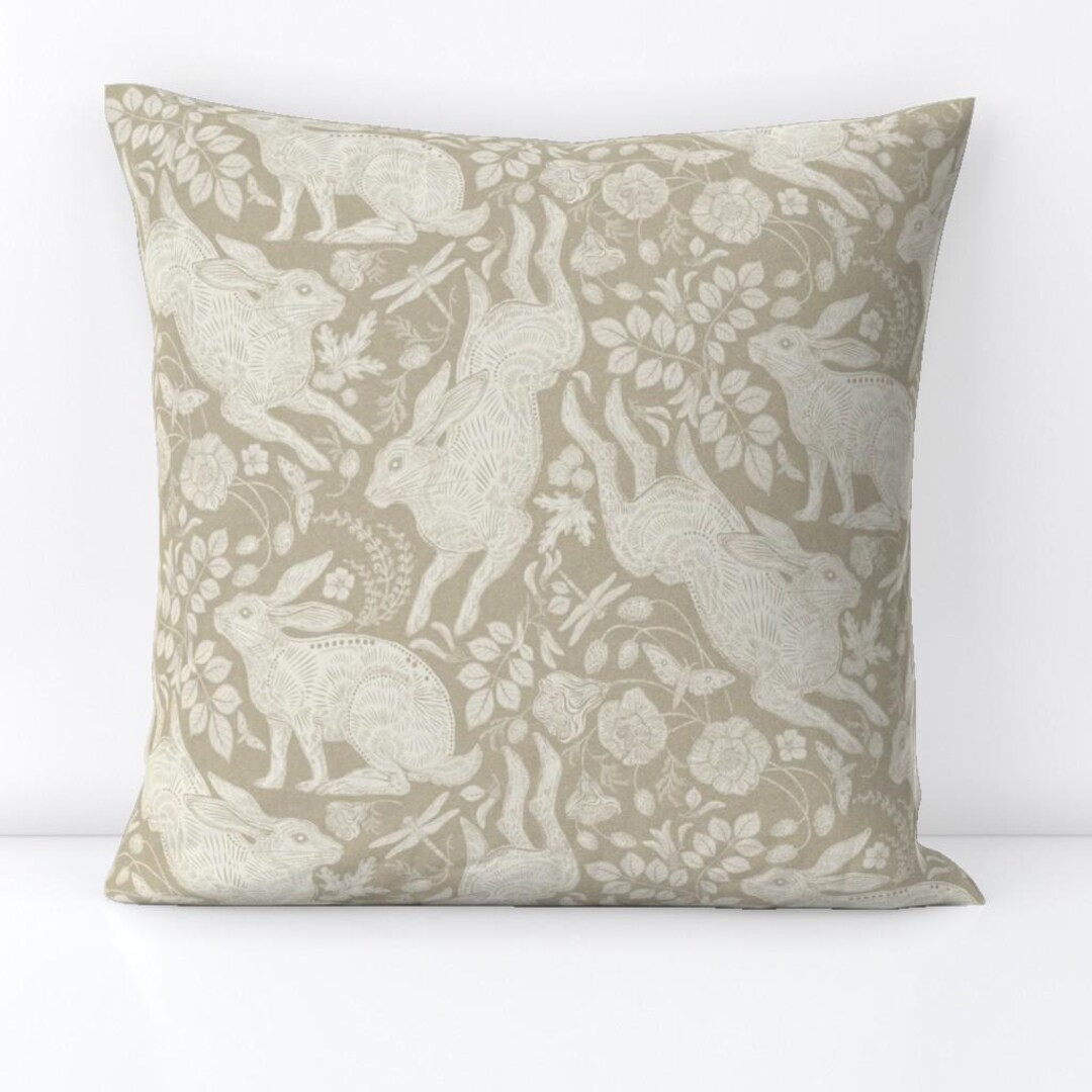 Woodland Rabbit Throw Pillow Ivory Rabbit by Silver_steer_design Bunny Tan Neutral Decorative Squ... | Etsy (US)