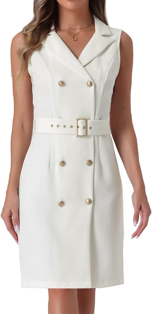 Allegra K Women's Blazer Dresses Summer Sleeveless Notched Lapel Double Breasted Belted Work Offi... | Amazon (US)