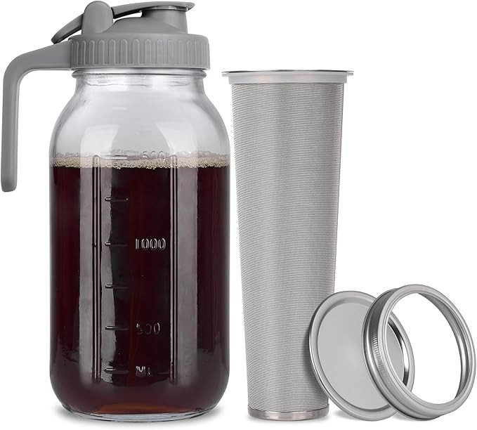 Cold Brew Mason Jar iced Coffee Maker, Durable Glass, - 64 oz (2 Quart / 1.9 Liter), With Handle&... | Amazon (US)