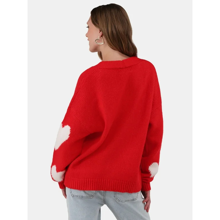 No Boundaries Button-Front Heart-Print Cardigan, Midweight, Women's and Women’s Plus Sizes XXS ... | Walmart (US)