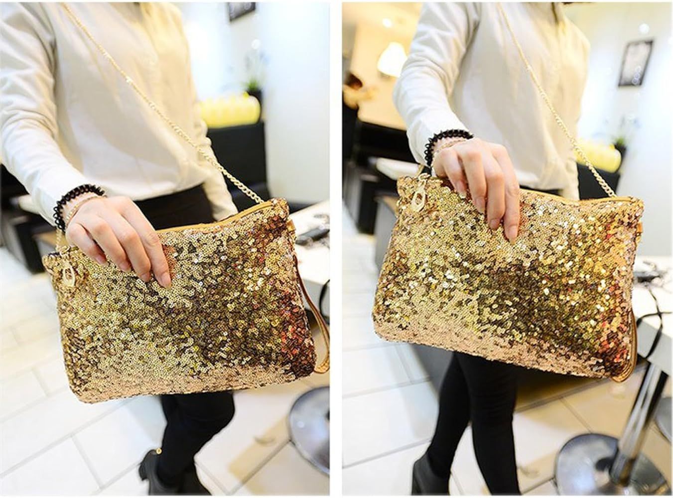 Caviotess Women Glitter Sequins Crossbody Shoulder Bag Evening Bag Purse Handbag Wrist Bag | Amazon (US)