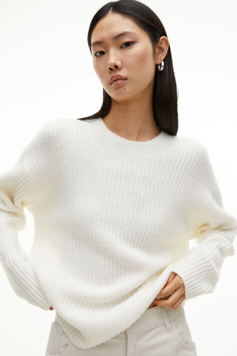 Rib-knit Sweater - White - Ladies | H&M US | H&M (US + CA)
