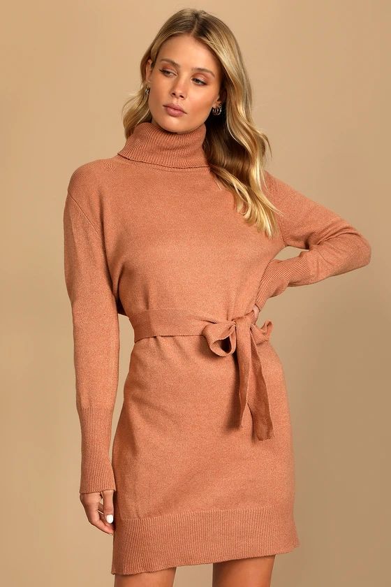 All About Comfort Camel Turtleneck Sweater Dress | Lulus (US)