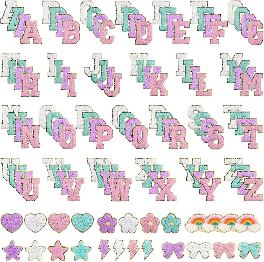 128 Pcs Chenille Letters Patches Self Adhesive Varsity Letter Patches, 4 Colors A-Z Iron on Lette... | Amazon (US)