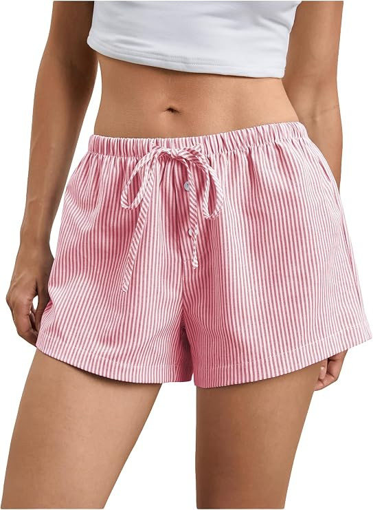 SOLY HUX Women's Striped Print Drawstring Waist Shorts Wide Leg Summer Beach Mini Shorts | Amazon (US)