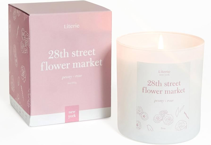 Literie NYC Inspired Scented Candle: 28th Street Flower Market - Peony & Rose Scent, 9oz, 50 Hour... | Amazon (US)