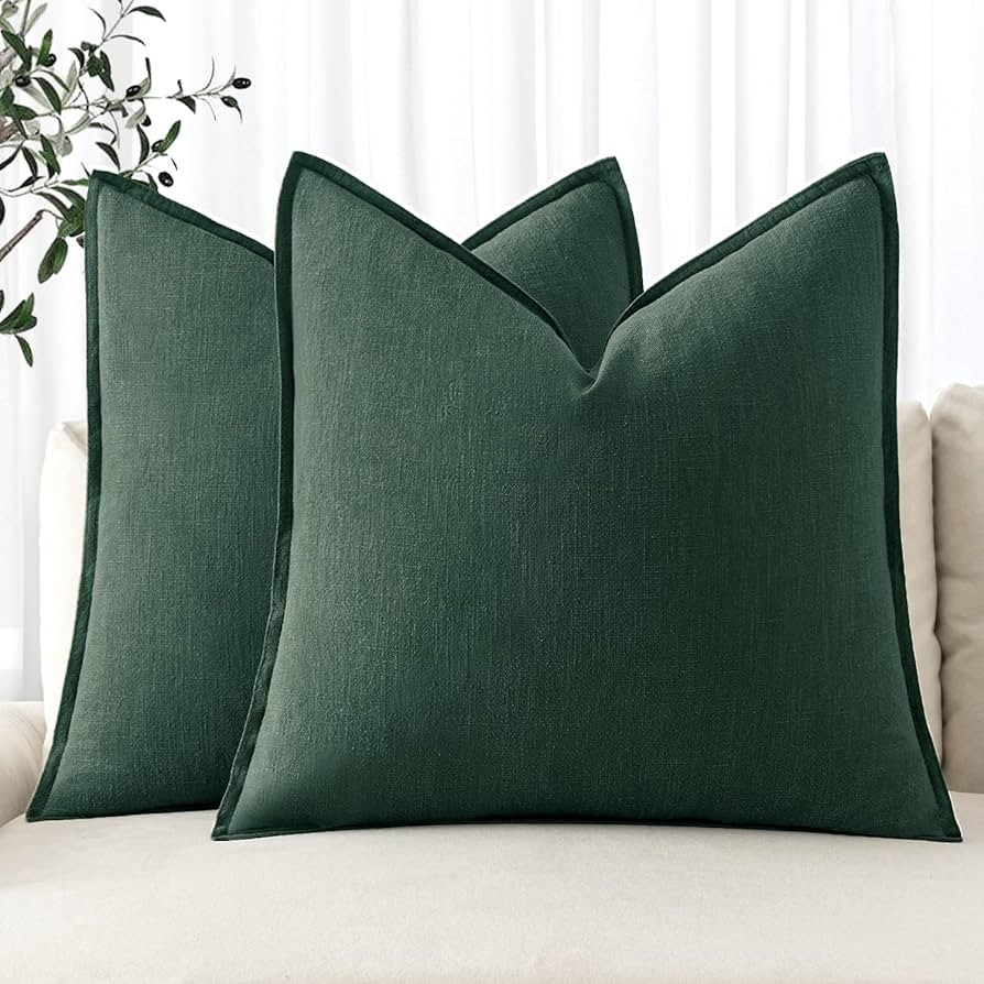 MIULEE Decorative Linen Euro Sham Pillow Covers 24x24 Dark Green ​Boho Farmhouse​ ​Neutral ... | Amazon (US)