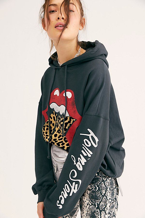 Rolling Stones Tongue Hoodie by Daydreamer at Free People, Black, XS | Free People (Global - UK&FR Excluded)