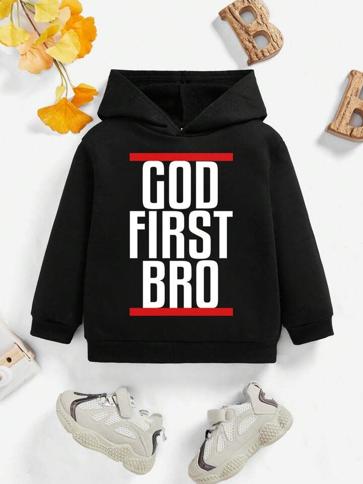 Young Boy Slogan Graphic Hooded Thermal Lined Sweatshirt | SHEIN