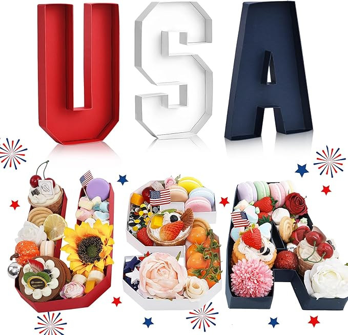 Dolicer 3 Pcs USA Set Cardboard Letter for Charcuterie 10'', Congrats Independence Day Fillable C... | Amazon (US)