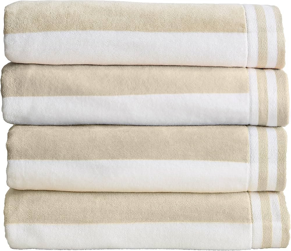 Great Bay Home Large Beach Towel Set of 4 - Soft Cabana Striped Beach Towels for Adults and Velou... | Amazon (US)