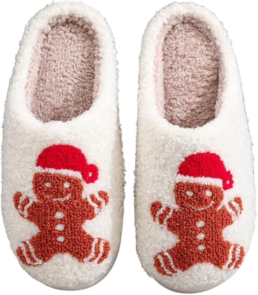Snugeasy Christmas Slippers Reindeer for Womens Mens Soft Plush Comfy Warm Fuzzy Slippers Red Moo... | Amazon (US)