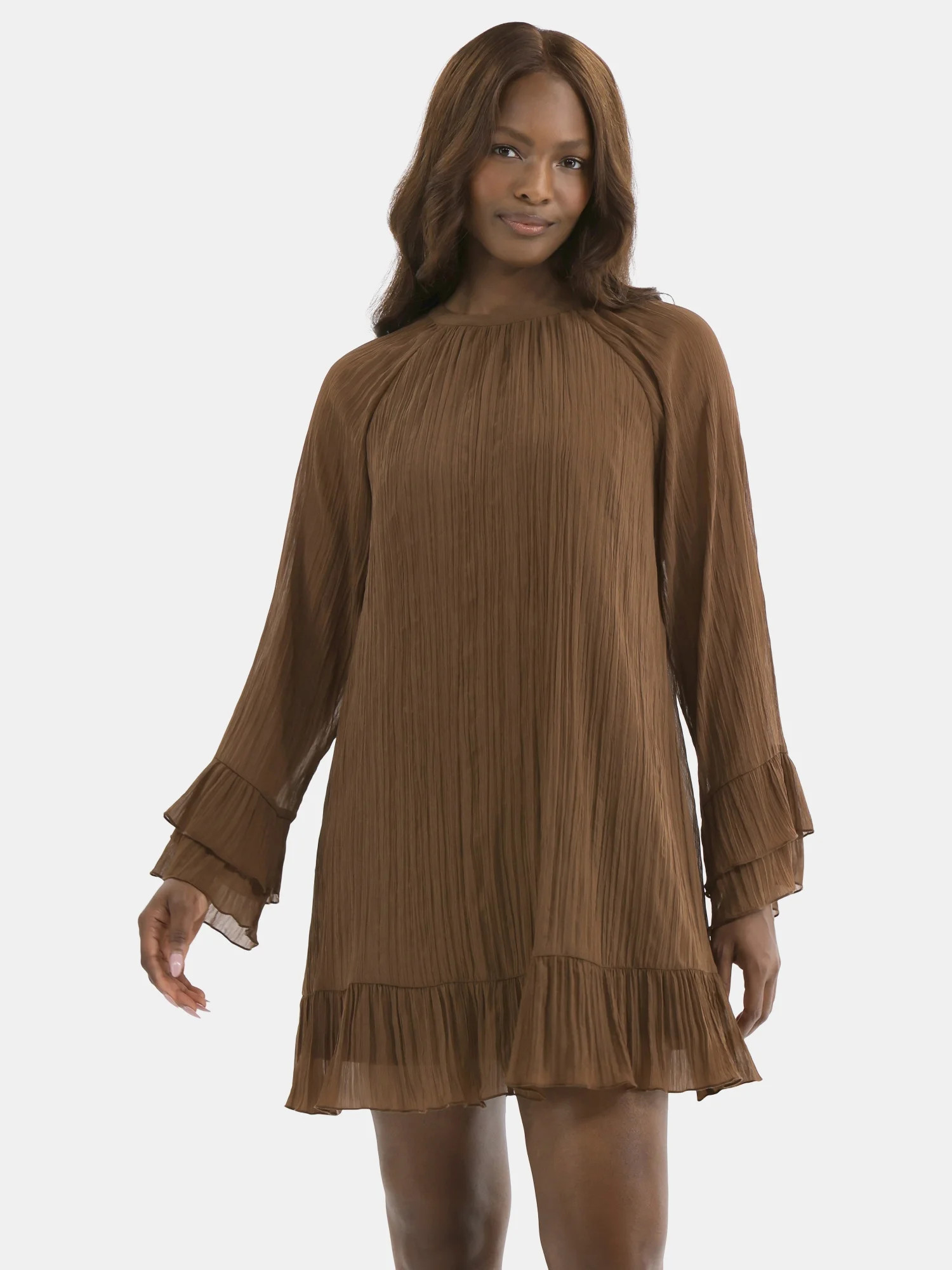 Time and Tru Women's and Women's Plus Crinkle Mini Dress with Back Tie, Sizes XS-4X | Walmart (US)