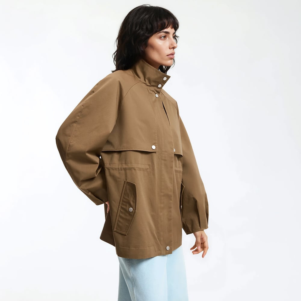 Short Zip-Up Trench Coat with Balloon Sleeves | La Redoute (UK)