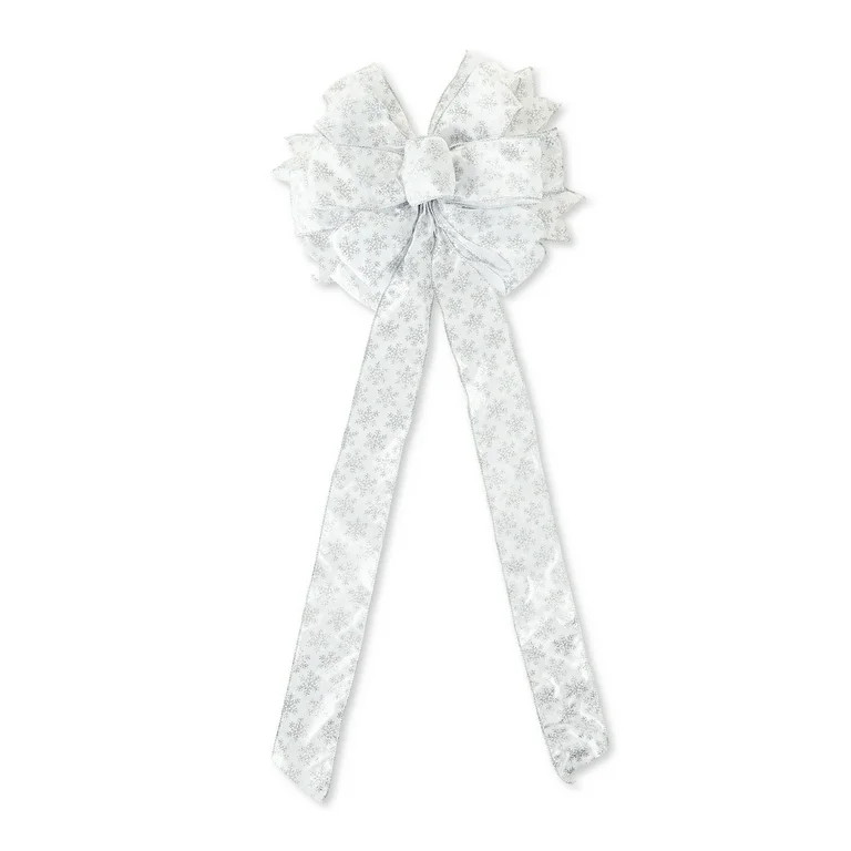 White Snowflake Satin Bow, 14 in, by Holiday Time | Walmart (US)