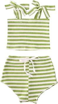 Newborn Infant Baby Girl Ribbed Clothes Outfits Sling Strap Crop Top Shirt Shorts Bloomers Set Su... | Amazon (US)