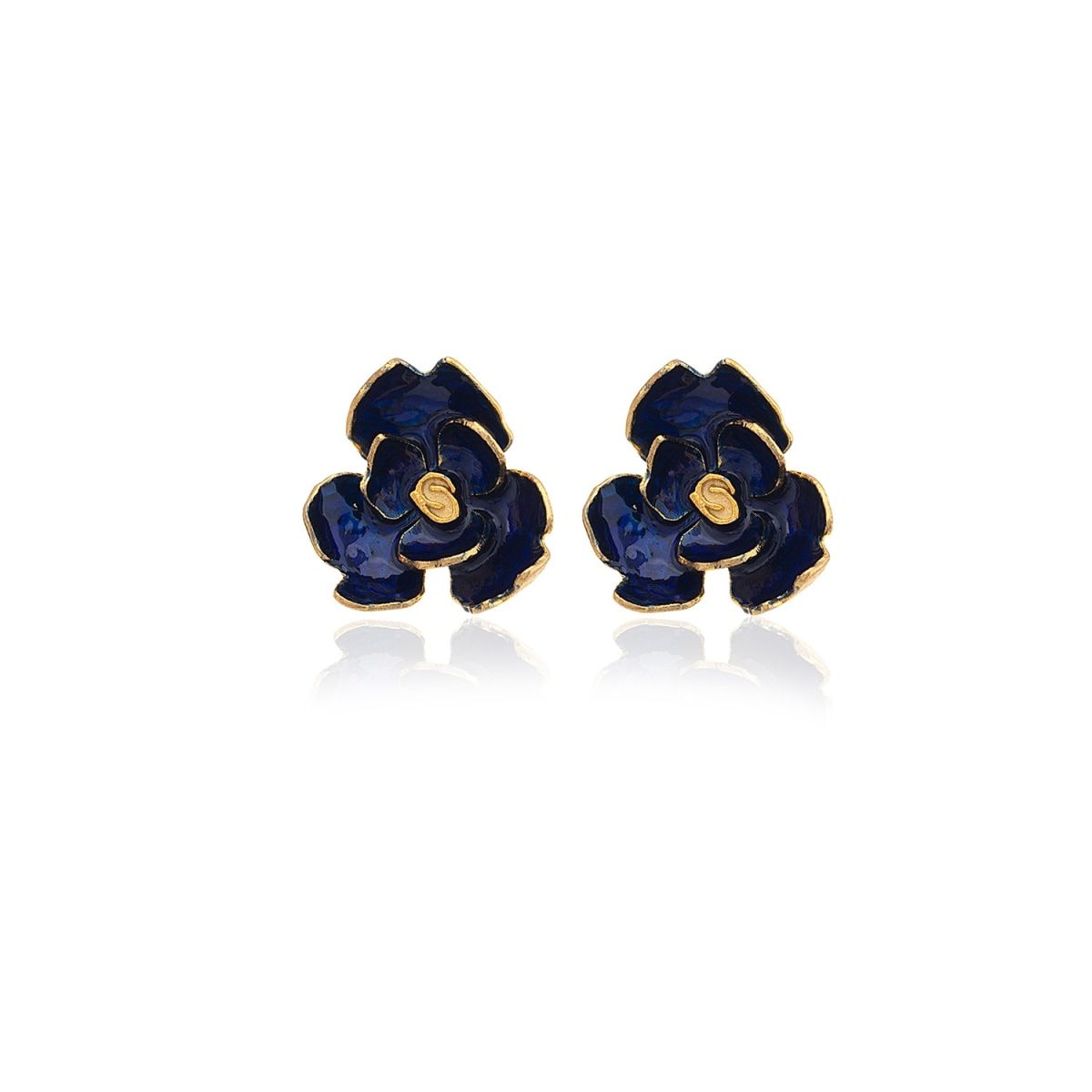 Navy Blue Rose Flower Earrings | Wolf & Badger (US)