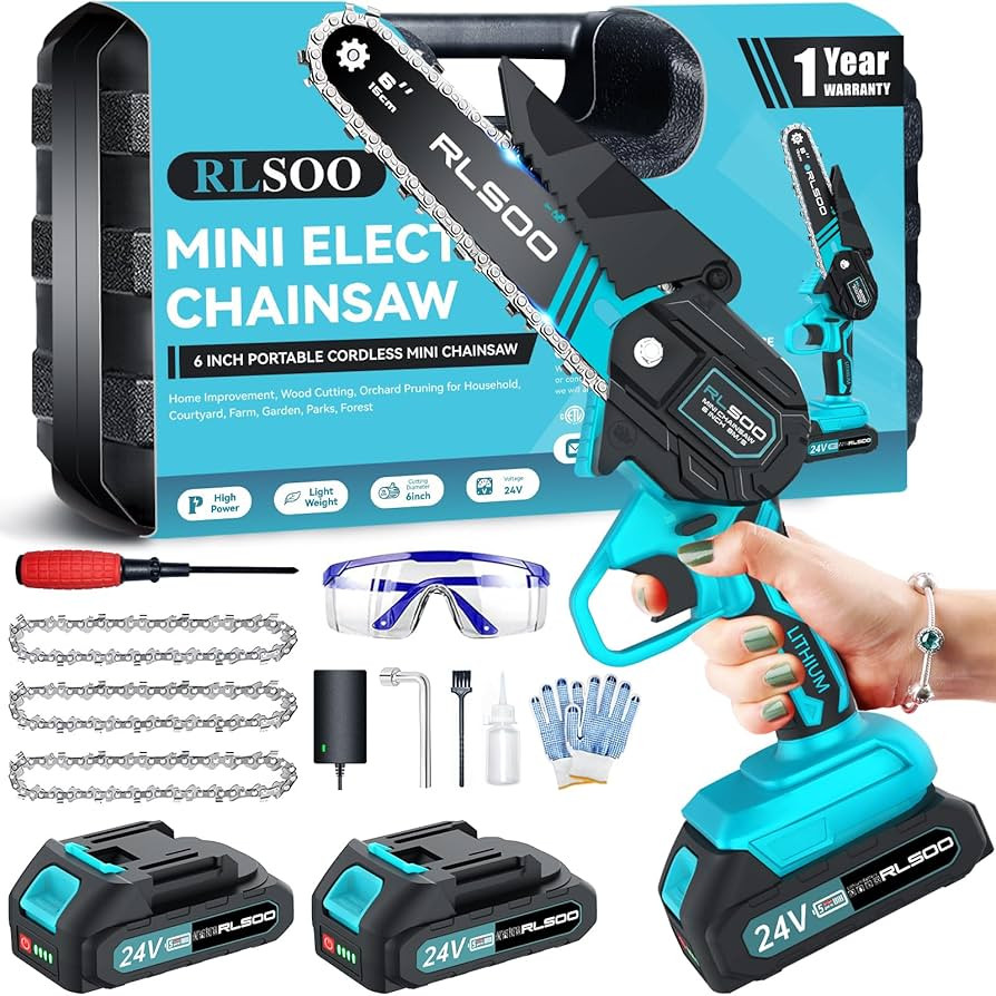 Mini Chainsaw 6 Inch Cordless, Battery Powered Electric Chainsaw with 2 Batteries and 3 Chains, M... | Amazon (US)