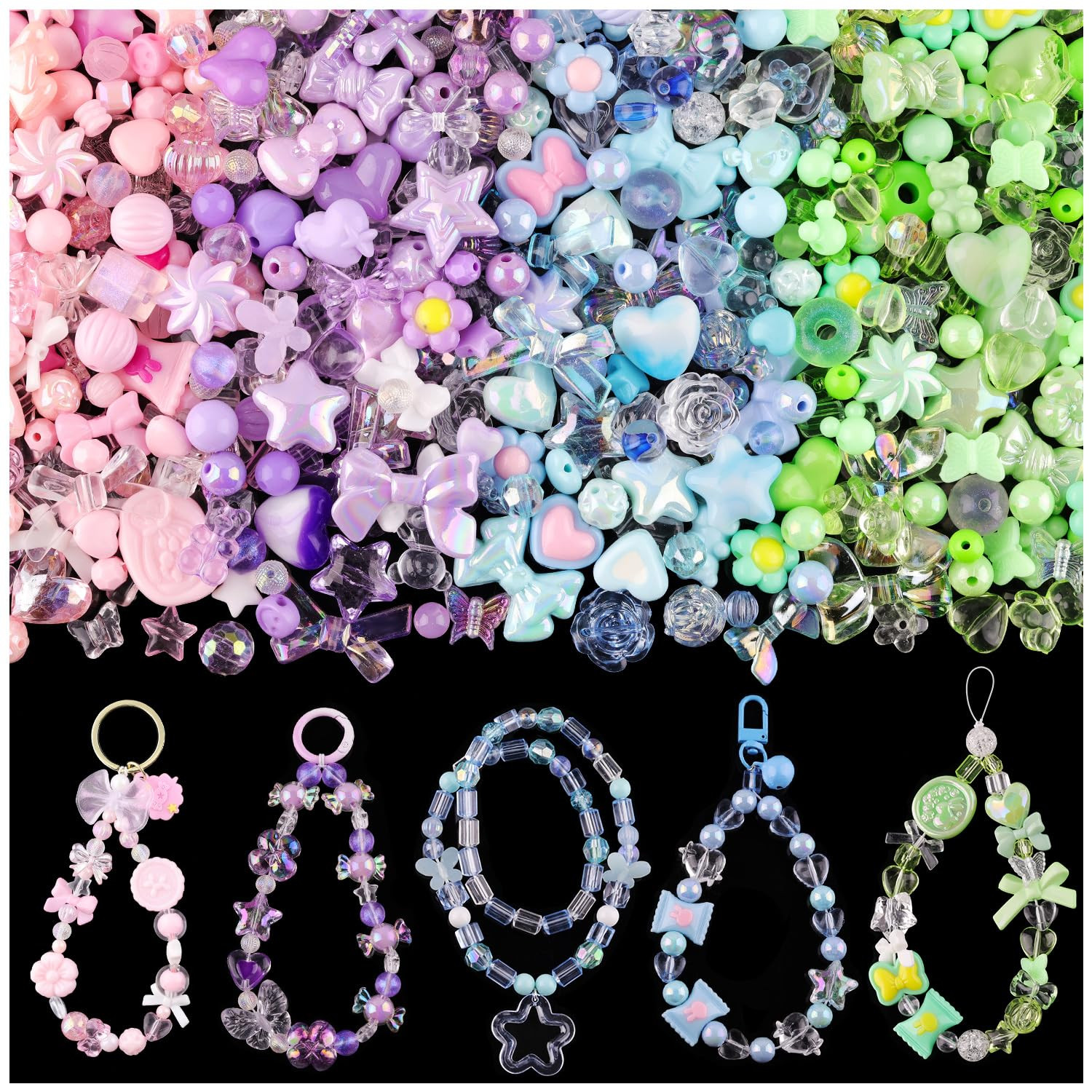 Assorted 180-240PCS Acrylic Beads for Bracelet Making, Flower Bow Butterfly Candy GummyBear Aesth... | Amazon (US)