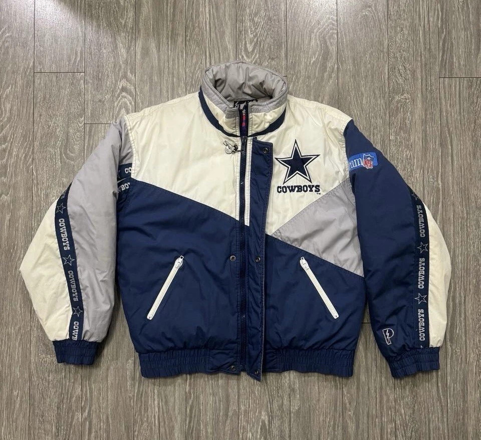 VTG Dallas Cowboys Jacket Mens M Zip Puffer Pro Player~ Team FNL Blue/White | eBay US