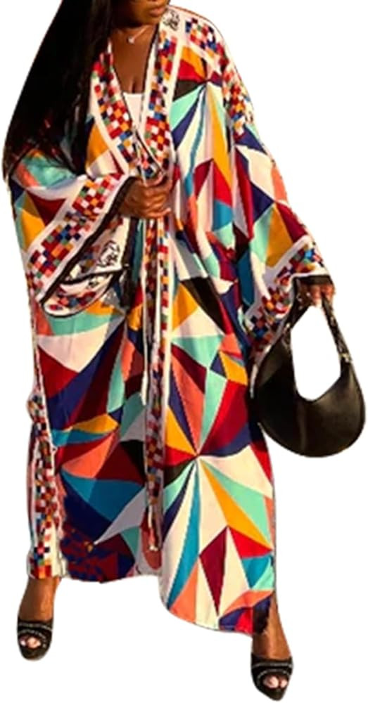 Famnbro Women's Floral Print Satin Robe Kimono Cardigan Open Front Long Cover Ups Outerwear One S... | Amazon (US)