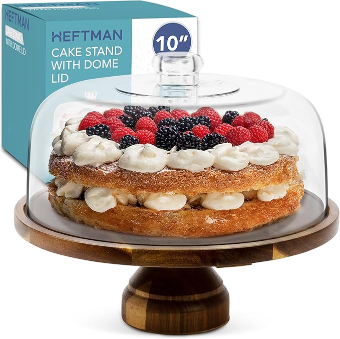 HEFTMAN 10" Cake Stand with Dome Lid - 2-in-1, Non-Slip Acacia Wood Cake Stand with Clear Acrylic... | Amazon (UK)